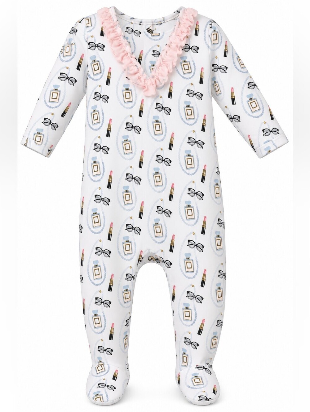 Pineapple & Sunshine Coco White Floral Ruffle-Trim Baby Footies 3/6 Months